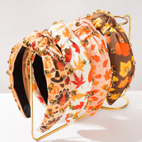 Nouveau serre-tête à nœuds pour Thanksgiving, style européen et américain, avec imprimé feuille d'érable et chapeau de dinde, accessoire capillaire à bord large pour femme