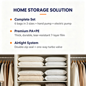Kit de Almacenamiento al Vacío para el Hogar, Juego de Bolsas con Bomba de Vacío para Ropa, Mantas, Ropa de Cama y Organización de Armarios - Product Image 4