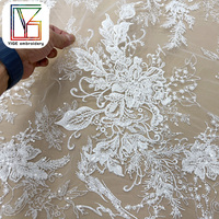 Nouvelle Arrivée Tissu en Dentelle Florale 3D avec Perles, Tissu Brodé Africain, Tissu Perlé à Paillettes pour Robes de Soirée Femme