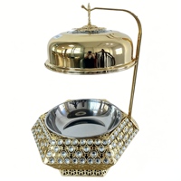 Plat à réchaud suspendu en acier inoxydable doré 8L avec couvercle, décor diamant, chauffe-plats pour buffet, idéal pour hôtels, mariages, banquets et traiteurs