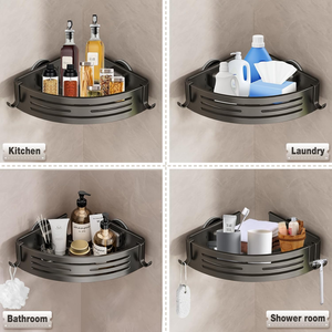 Rangement pour la maison Design de luxe Triangle étagère de salle de bain Métal sans poinçon Ensemble de rangement mural pour épices Caddy de douche d'angle Ventouses - Product Image 6