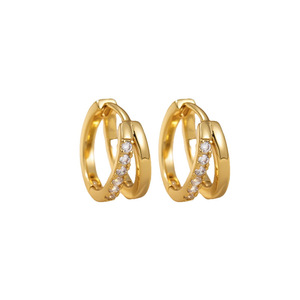 Boucles d'oreilles créoles en zircon creux double couche, design géométrique rond, bijoux cadeau EKA-124 - Product Image 5