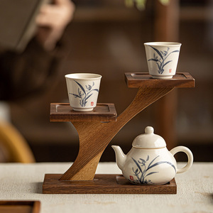 Solid wood multi-layer <b>shelf</b>, <b>desktop</b> teacup and teapot display rack, tea table accessory storage rack, home balcony succulent - Product Image 1