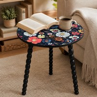 Table d'appoint ronde artistique à pieds en spirale, motif mandala, en bois massif torsadé, détachable, pour salon et chambre