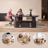 Ensemble de table à manger extensible moderne de style farmhouse, de forme ronde à ovale, avec base à piétement rainuré, table transformable élégante avec banc et chaises