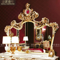 Meuble de chambre à coucher en bois massif de style victorien européen, table de toilette de luxe pour villa et palais, table de toilette pour femme en or français sculpté