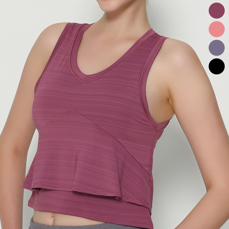Wholesale Plus Size Sleeveless Crop Top Gym Wear High Quality Ladies Singlets Sport Ruffled Casual Vest for Yoga Fitness Running