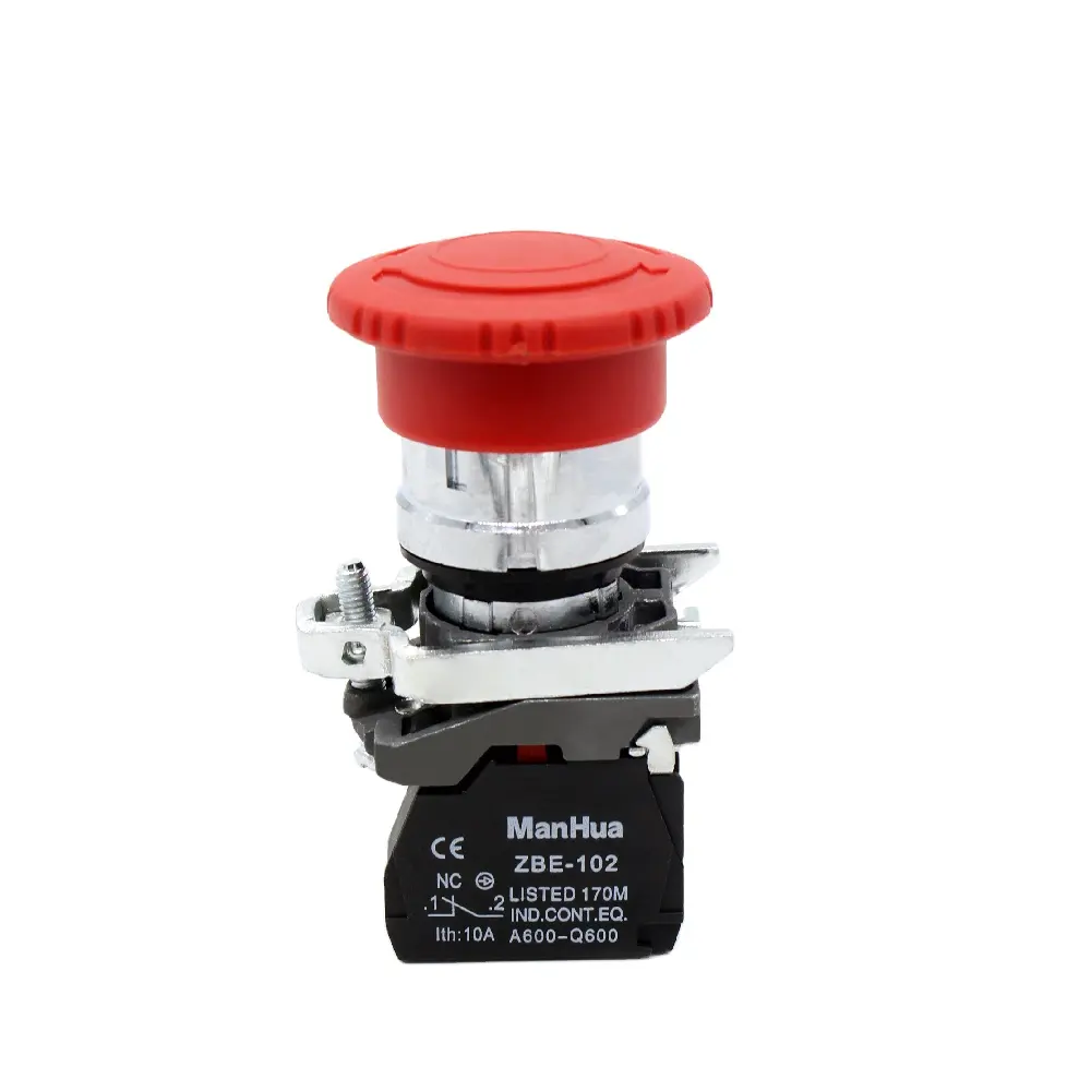 Manhua XB4-BS542 interruptor de botão interruptor de pressão urgente, cogumelo vermelho sem/nc