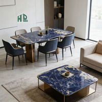 HDSTONE Dalle de table en marbre de luxe en pierre naturelle polie bleue coupe ronde pour îlot de pierre de cuisine