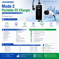 Cargador para Vehículos Eléctricos DUOSIDA Tipo 2 IEC 62196-2 Modo 2, 16A 230V Ajustable 6A 8A 10A 13A 16A, CE TUV OEM para el Mercado Europeo