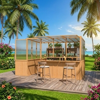 Serre en polycarbonate incliné avec comptoir de bar intégré, pour jardin d'hiver extérieur, abri pour plantes, servant également de véranda ou de jardin d'hiver.