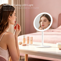 Miroir de maquillage LED rond à 3 modes d'éclairage, à intensité variable, avec bouton tactile, angle réglable, rechargeable, miroir de beauté de table