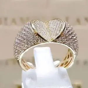 Caoshi jóias incrustadas, pedras cheias, estilo grande 5-11 tamanhos, coração, diamante, banhadas a ouro, anéis