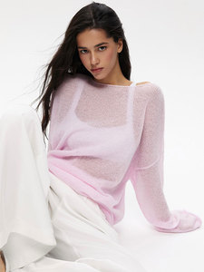 Pulls Femmes col rond mince transparent haut pour femme manches évasées <span class=keywords><strong>pull</strong></span> ample printemps été t-shirt décontracté femmes <span class=keywords><strong>pull</strong></span> tricoté - Product Image 4