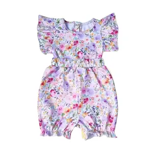 Schattige Bloemenprint Zomer Boetiek Peuter Kleding Ruche Bloemenprint Baby Meisjes Romper