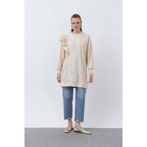 เสื้อคลุมสตรีแต่งระบายที่ไหล่และขอบลูกไม้ - 10628TNK - สีเบจทราย - Product Image 1