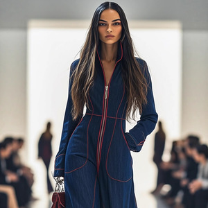 BR6044 <span class=keywords><strong>Tuta</strong></span> Aderente con Scollo a V Casual <span class=keywords><strong>Taglie</strong></span> <span class=keywords><strong>Forti</strong></span> da <span class=keywords><strong>Donna</strong></span> in Tinta Unita Streetwear in Poliestere - Product Image 1