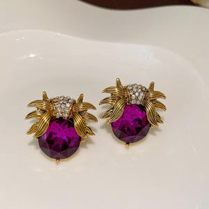 Bijoux fantaisie <span class=keywords><strong>vintage</strong></span> métal violet cristal <span class=keywords><strong>coccinelle</strong></span> boucles d'oreilles rétro violet coréen goujon antique boucles d'oreilles en or - Product Image 5