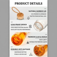 Bouteille de sports nautiques en verre sans BPA avec logo personnalisé avec couvercle en bambou écologique