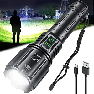 XHP199-linterna Led de alta potencia 18650, luz de Flash táctica recargable, Usb, antorcha ultra potente, lámpara de mano con zoom impermeable