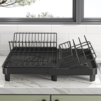 Égouttoir à vaisselle pliable en acier au carbone, design moderne noir, pour évier de cuisine, économiseur d'espace, anti-rouille
