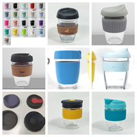 Tazweeq Lot de 2 tasses à café en verre borosilicate à double paroi avec couvercles en silicone 14 OZ Rétention de chaleur Anti-fuite Design moderne