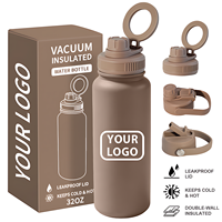 Bouteille d'eau sport isotherme de 32 oz avec couvercle magnétique, gourde isotherme en acier inoxydable pour la salle de sport, la course à pied, le cyclisme et l'entraînement