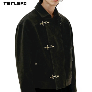 Chaqueta de Gamuza Retro de Lujo para Hombre, con Hebilla de <span class=keywords><strong>Bombero</strong></span> Asimétrica Vintage, Logotipo Personalizado, Alta Calidad, Gruesa, para Invierno - Product Image 5
