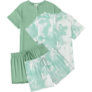 <span class=keywords><strong>Pigiama</strong></span> con stampa a sublimazione di alta qualità con stampa <span class=keywords><strong>pigiama</strong></span> con stampa Allover 2 Pack per donna Set Top a maniche corte con Shorts - Product Image 4