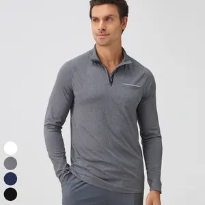 Casual Stand Collar Half Zip Reflective Sports Tshirt Quick Dry Running T-shirt Long Sleeve Gym Fitness Tee Men Sport T Shirt