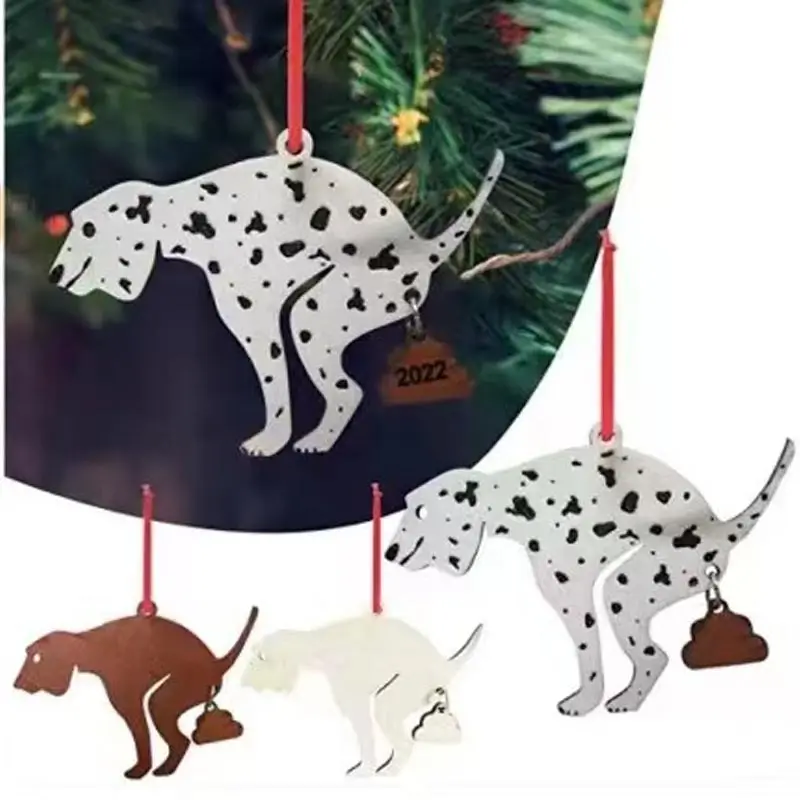 2023 Christmas Hanging Decoration Wooden Pooping Pooches Dog Christmas Ornaments for Holiday Decorations Christmas Tree Decor