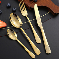 Ensemble de Couverts Classiques Dorés en Acier Inoxydable de Luxe pour la Maison, les Mariages et les Fêtes (Vente en Gros)