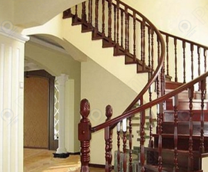 Ringhiera per Scale in Legno di Quercia Rosa Stile Antico Americano per Hall di Hotel, Scala Curva Intagliata in Legno, Gradini in Mogano per Villa - Product Image 4