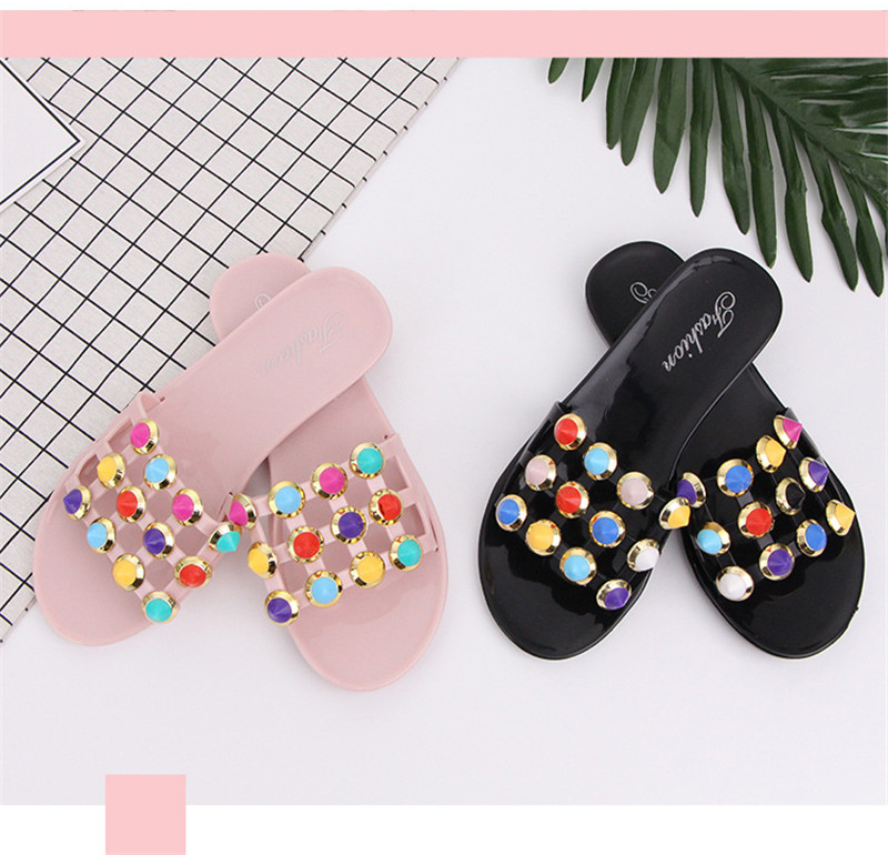 Fashion Candy Colorful Slippers Flat Low Heel Slides Summer Beach Non-slip Casual Women's Sandals