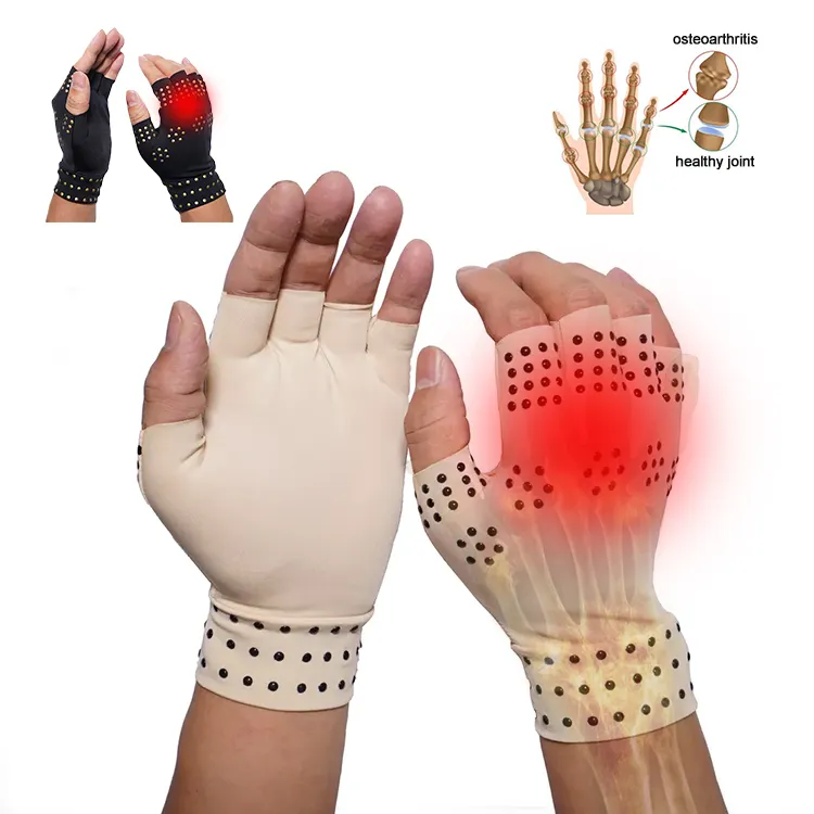 Gants magnétiques antidérapants en pointillés pour l'arthrite et la thérapie rhumatoïde, soulagement de la douleur à la main, gants de travail sans doigts