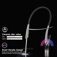 Robinet de cuisine en laiton artisanal allemand avec tuyau en silicone, aspect gris canon, mélangeur eau chaude et froide pour évier