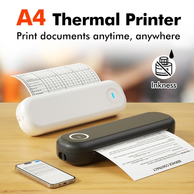 L86 Wireless BT Thermal Printer Portable Inkless Supports A4 50-216mm Letter Compatible with iOS Android&Laptop for Office Study