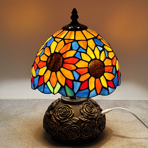USB Dimmable Tiffany Stained Glass Sunflower <b>Table</b> Lamp Low Voltage Rose Embossed Base Vintage <b>Bedside</b> Decor Night Lamp - Product Image 3