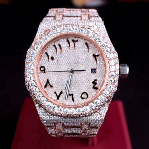 Reloj de Lujo de Acero Inoxidable con Diamantes de Moissanita Helados Estilo Hip Hop para Él, Esfera de Cristal Personalizada VS1, Resistente al Agua 10 Bares, Cierre de Pulsera - Product Image 1