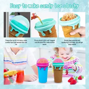 Slushie Slushy Maker Squeeze Cool Stuff Double Layer Silicone Slush Summer Cooling Cup With Straw Spoon