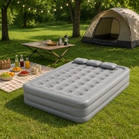 Lit d'air gonflable automatique pour trois personnes, hauteur surélevée de 40 cm, matelas pneumatique gris avec trois oreillers assortis, pour la famille, pour dormir en intérieur