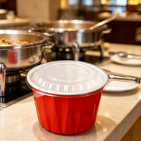 Bol à emporter en plastique rouge et blanc pour usage en restaurant, boîte d'emballage alimentaire résistante au congélateur avec couvercle transparent
