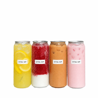 Bocaux à boisson en plastique PET transparent avec couvercles en aluminium, qualité alimentaire, sans BPA, anti-fuite, logo personnalisé, vente en gros