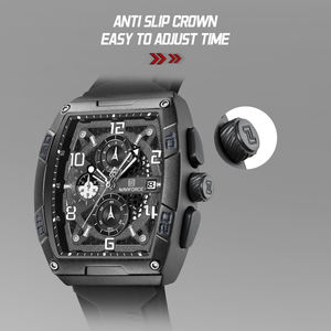 Montre Chronographe de Luxe pour Homme, Boîtier en Alliage Plaqué Or 8052, Forme Baril, Bracelet en Cuir, Mouvement à Quartz, Aiguilles - Product Image 4