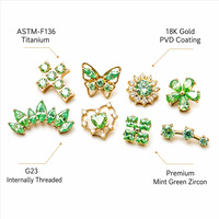 Gaby ASTM-F136 Titane Qualité implant 5A Zircon CZ vert à dos plat, Labret pour piercing de cartilage, pour enfants
