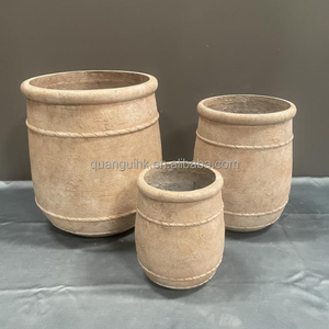 Customized Rustic Vintage Type Flower Pots Fiber <b>Cement</b> Flower Pots with Drainage Hole For Garden - Product Image 6