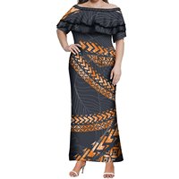 Vente en Gros de Robe à Volants à Double Volant pour Femme avec Logo Personnalisé Tonga Design Imprimé Robe Longue Verte Robe d'Été Décontractée avec Châle