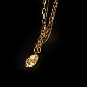 New odern <b>Simple</b> Double Chain Pendant <b>Necklace</b> Waterproof Stainless Steel <b>Gold</b> Plating Trendy Geometric Link for Jewelry Gifts - Product Image 2