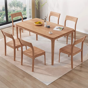 Contemporary Rectangular Wooden <strong>Dining</strong> Set Featuring Natural Grain Finish 6 Seater for Living Room and <strong>Dining</strong> <strong>Area</strong> - Product Image 4