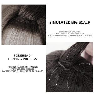 OUSHA-Peluca larga y recta de <span class=keywords><strong>25</strong></span> pulgadas con flequillo, peluca de color marrón frío, resistente al calor, pelucas sintéticas en capas para mujer - Product Image 4